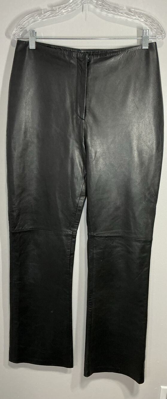 Vintage Y2K INC Black 100% Leather Pants Straight Leg Fully Lined Size 10